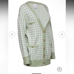 Joie- Light Green & White Gingham Print Cardigan